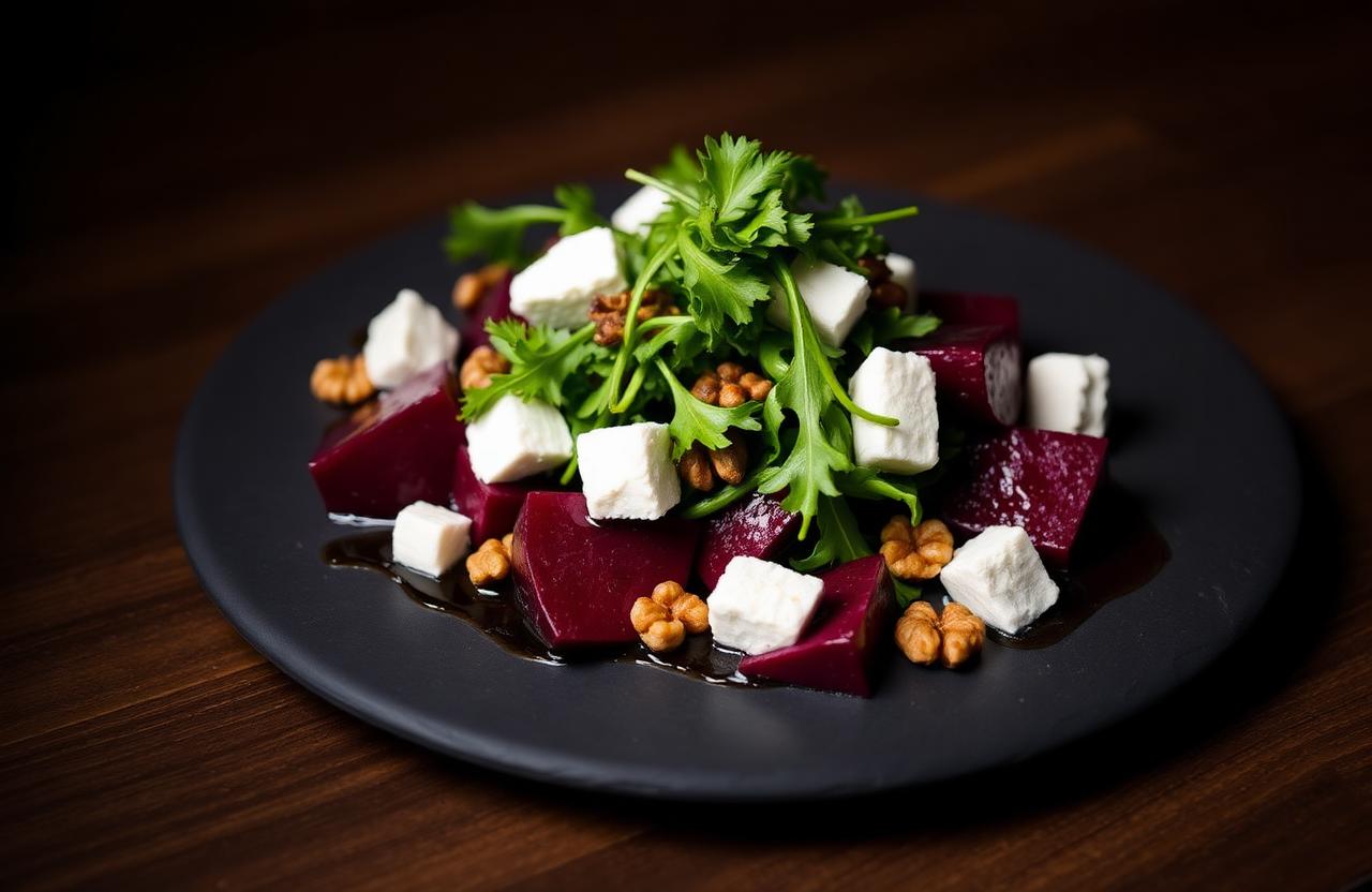 Roasted Beet and Goat Cheese Salad with Candied Walnuts