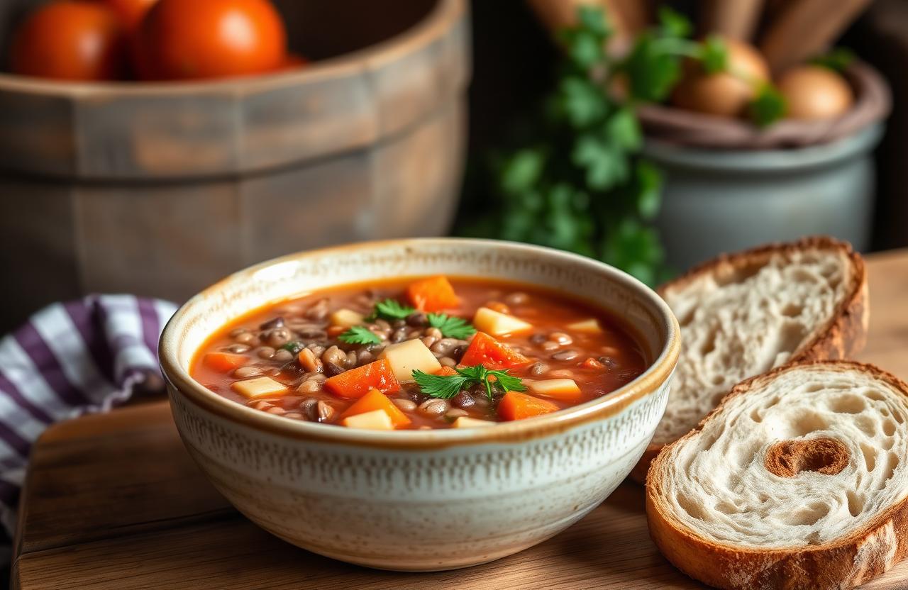 Hearty Lentil Soup with Vegetables and Lemon
