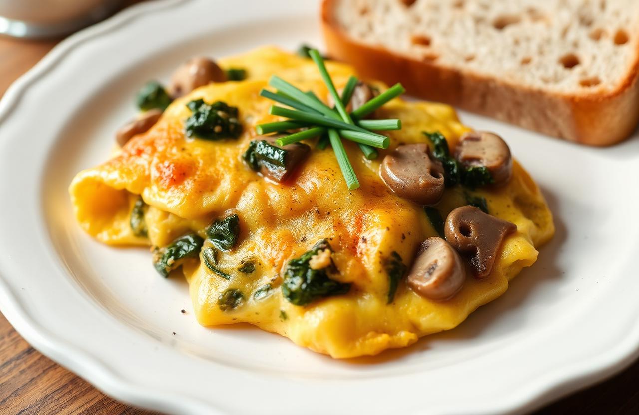 Fluffy Spinach and Mushroom Omelette