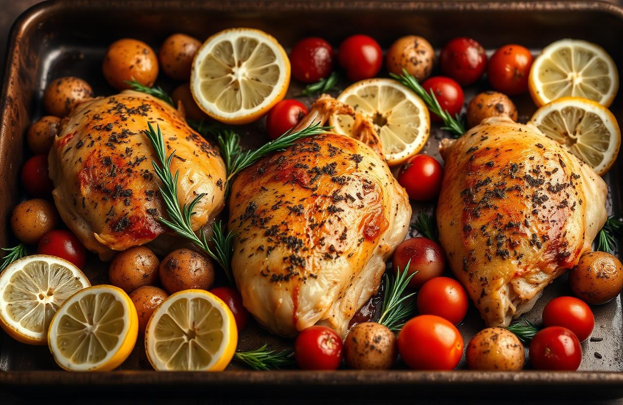 Sheet Pan Lemon Herb Chicken with Potatoes and Tomatoes